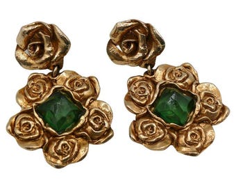 Vintage Gold Toned Floral Dangling Earrings La Rose Pourpre Paris
