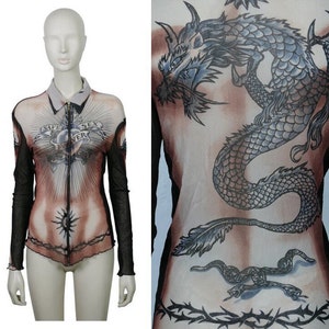 JEAN PAUL GAULTIER * Vintage Safe Sex For Ever Tattoo Sheer Mesh Shirt Size L