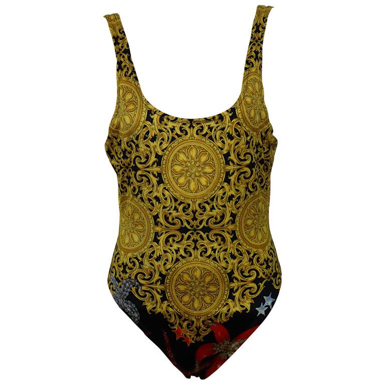 Vintage Barocco Seashell Print One-piece Swimsuit Gianni Versace