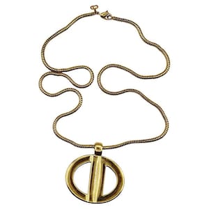 CHRISTIAN DIOR * Vintage Massive Gold Tone CD Logo Pendant Necklace