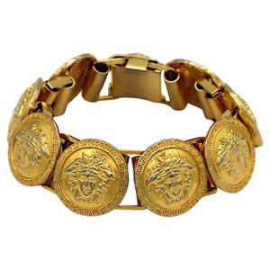 GIANNI VERSACE * Vintage Gold Tone Medusa Bracelet
