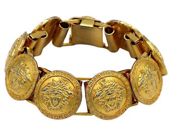 GIANNI VERSACE * Vintage Gold Tone Medusa Bracelet