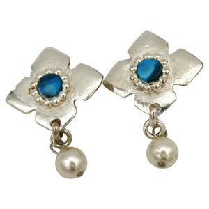YVES SAINT LAURENT * Vintage Silver Tone and Pearl Dangling Earrings
