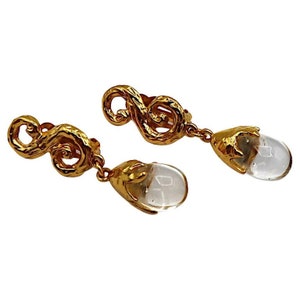YVES SAINT LAURENT * Vintage Gold Tone Scroll Dangling Earrings