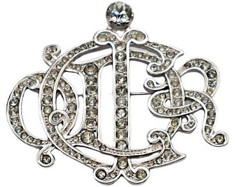 CHRISTIAN DIOR * Vintage Jewelled Silver Tone Insigna