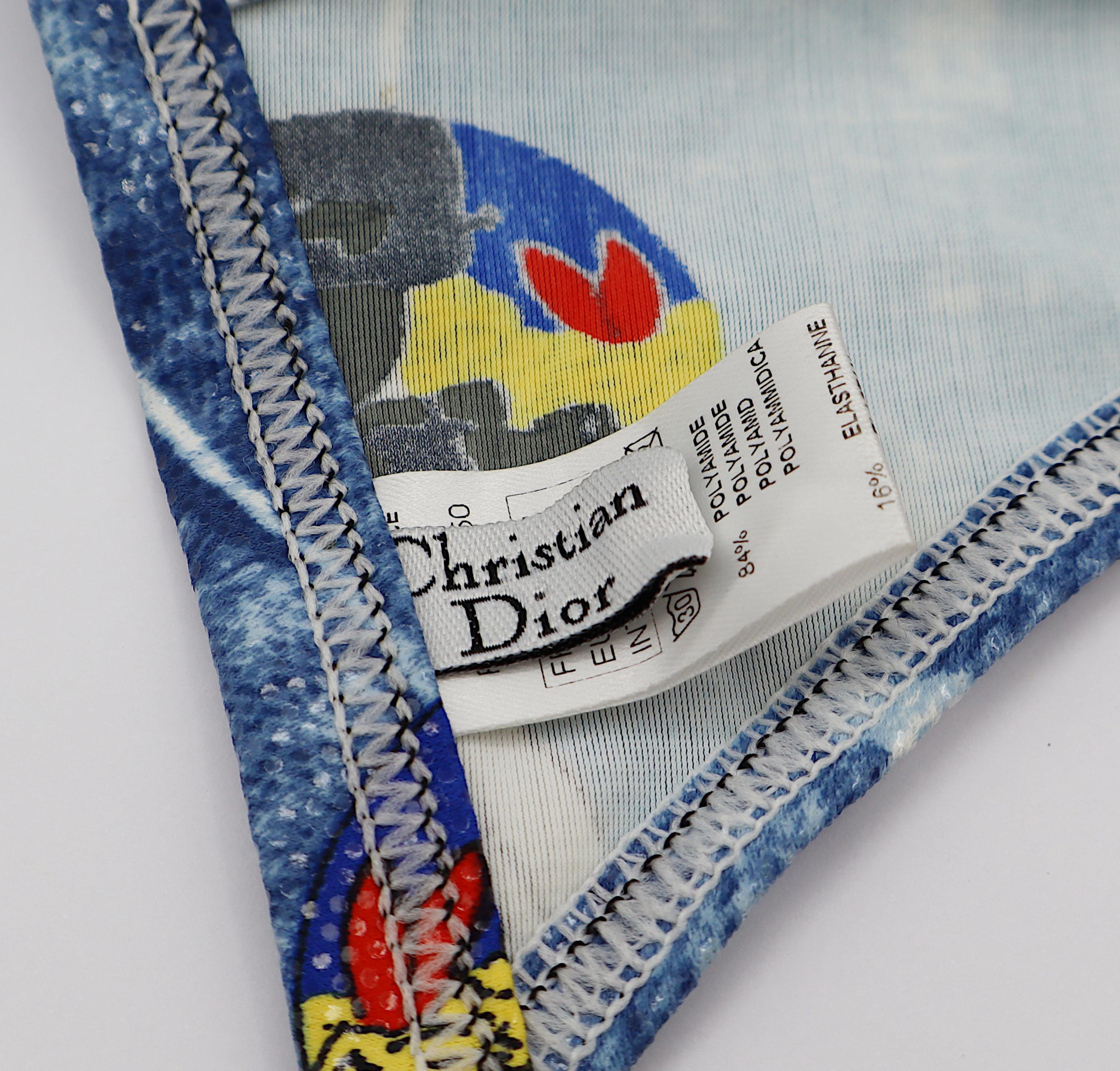 Wet Look Trompe L'oeil Denim Print Two Piece String Swimsuit