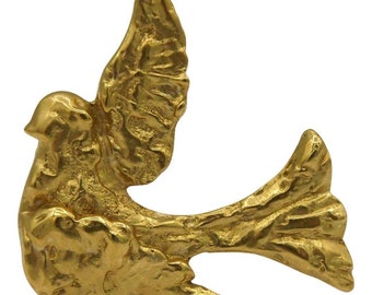 Vintage Gold Tone Textured Bird Motif Brooch Yves Saint Laurent