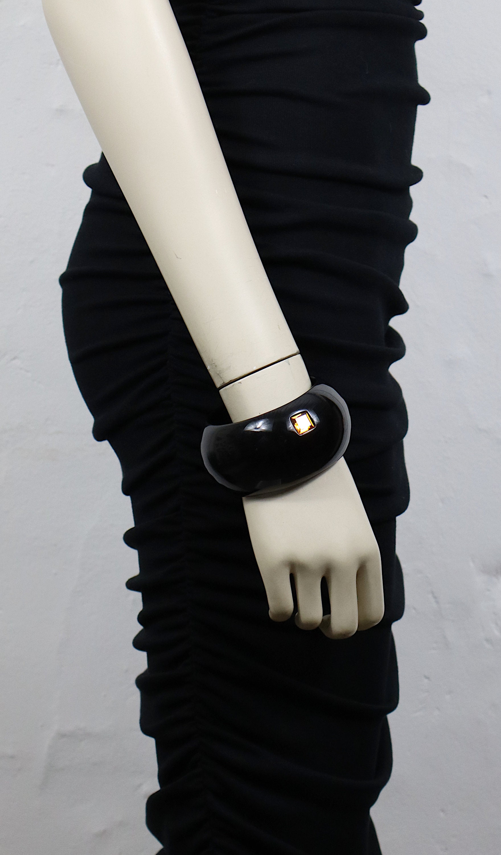 Black Resin & Crystal Cuff Bracelet Yves Saint Laurent Rive Gauche