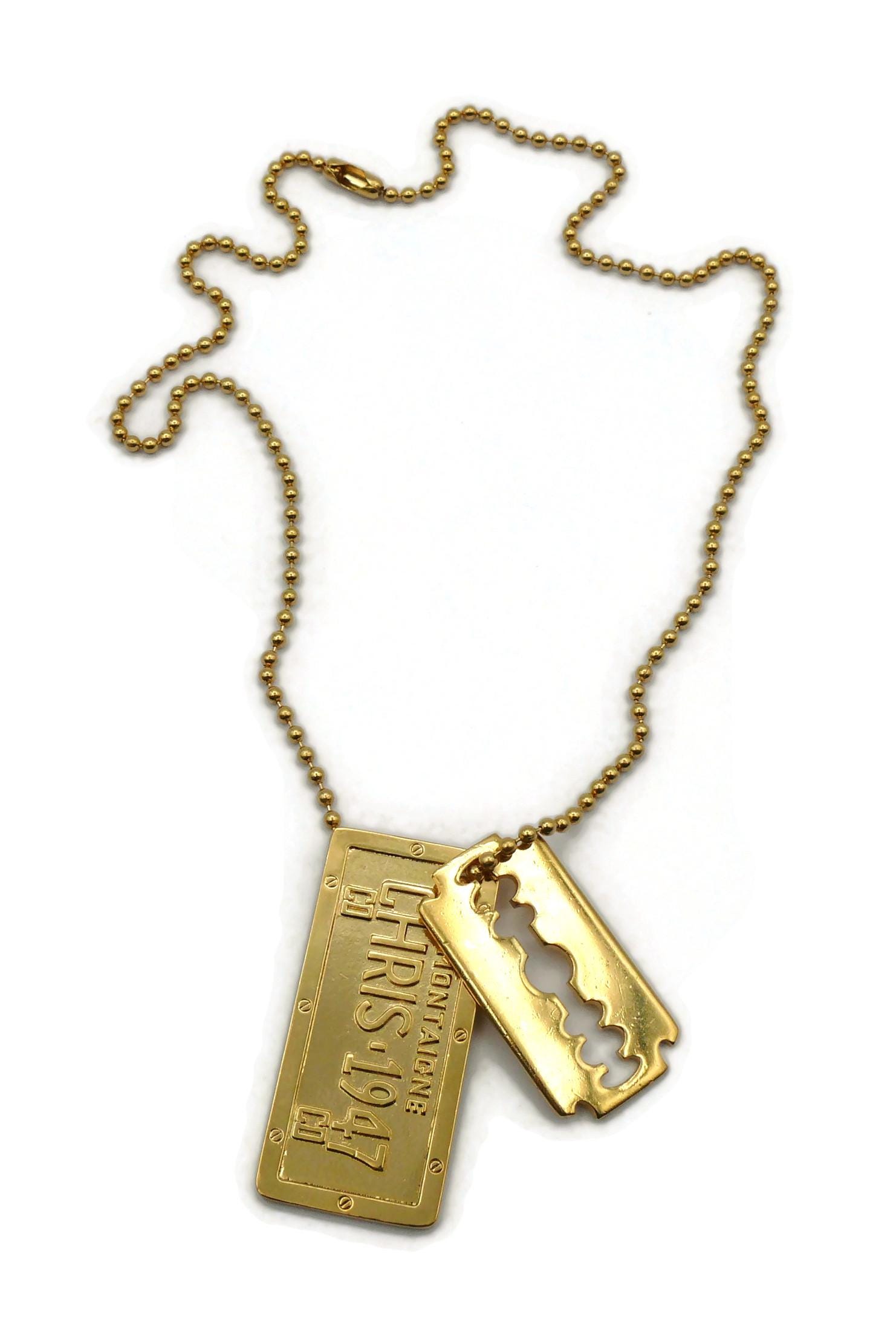 CHRISTIAN DIOR by John Galliano * Gold Tone Dog Tag Razor Blade