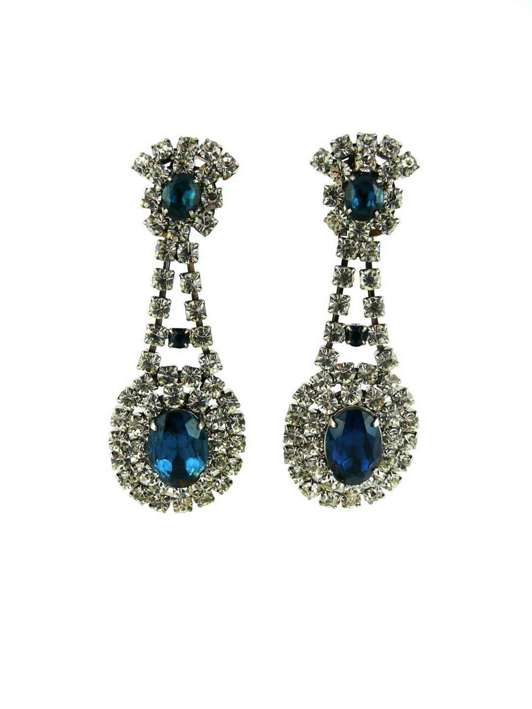Gorgeous Massive Pair of Faux Sapphire and Diamante Dangling - Etsy
