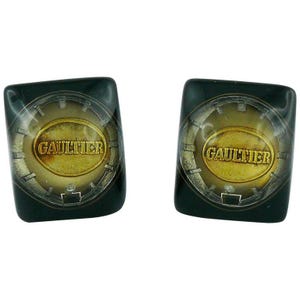 JEAN PAUL GAULTIER * Vintage Steampunk Clock Dial Resin Clip-On Earrings