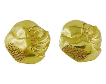 Vintage Massive Textured Clip On Earrings Yves Saint Laurent