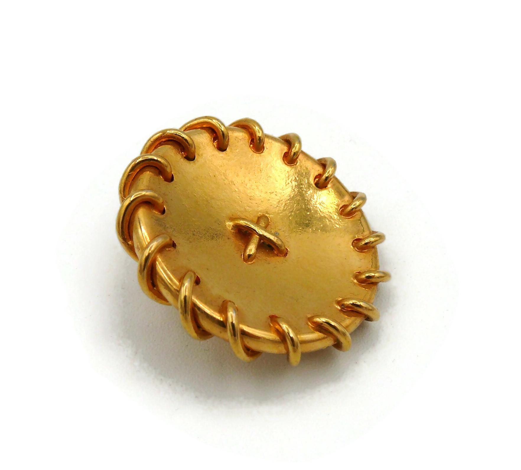 Paire De Clips Vintage Métal Doré émaillé - Occasion