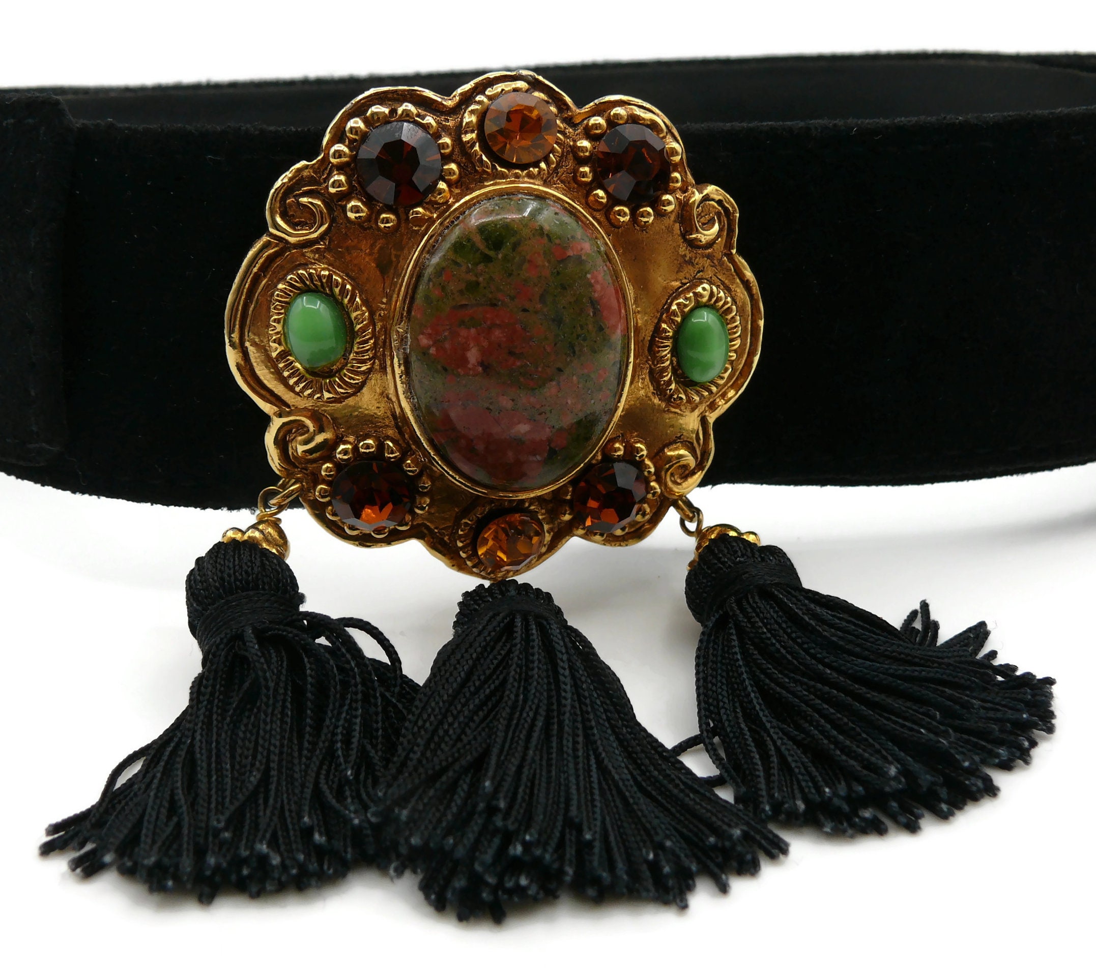 CHRISTIAN LACROIX * Vintage Suede Leather Belt With Jewelled  display picture 1