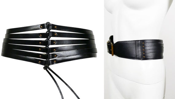 ALAIA * Vintage Black Leather Corset Belt - image 1