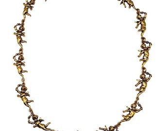 Vintage Antiqued Gold Tone Cherub Necklace Moschino