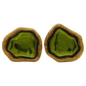 CHARLES JOURDAN * Vintage Gold Tone Resin Cabochon Clip-On Earrings