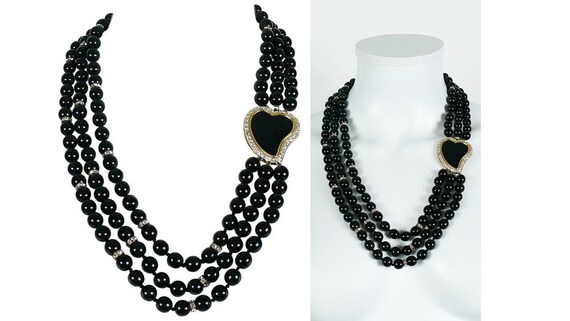 YVES SAINT LAURENT * ヴィンテージ 3 連エナメル ハート ネックレス