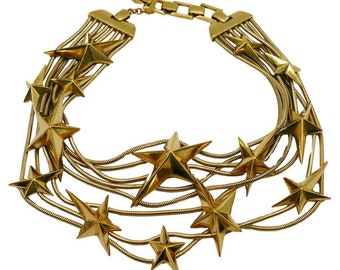 THIERRY MUGLER * Vintage Gold Tone Stars Choker Necklace