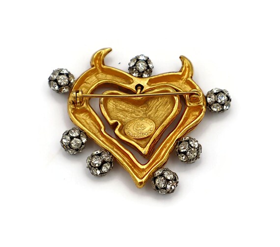 Vintage Jewelled Gold Tone Dangle Heart Brooch Christian Lacroix