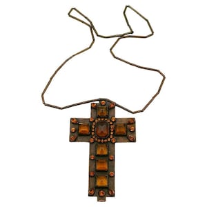 JEAN PAUL GAULTIER * Vintage Massive Jewelled Medieval Cross Pendant Necklace