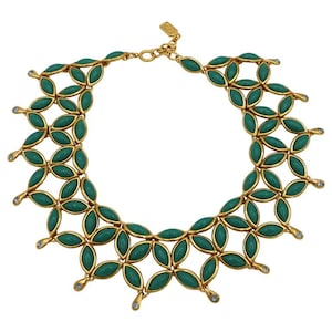 YVES SAINT LAURENT * Vintage Green Resin Cabochons Collar Necklace