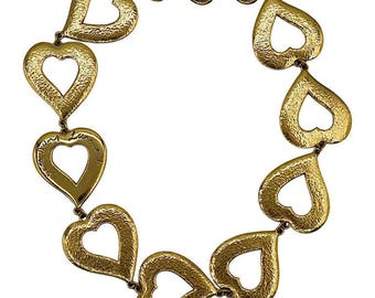 Vintage Gold Tone Heart Link Necklace Yves Saint Laurent