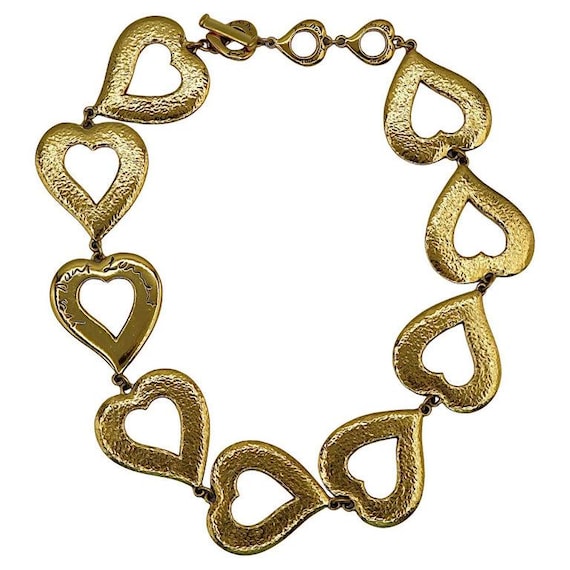 YVES SAINT LAURENT * Vintage Gold Tone Heart Link Necklace