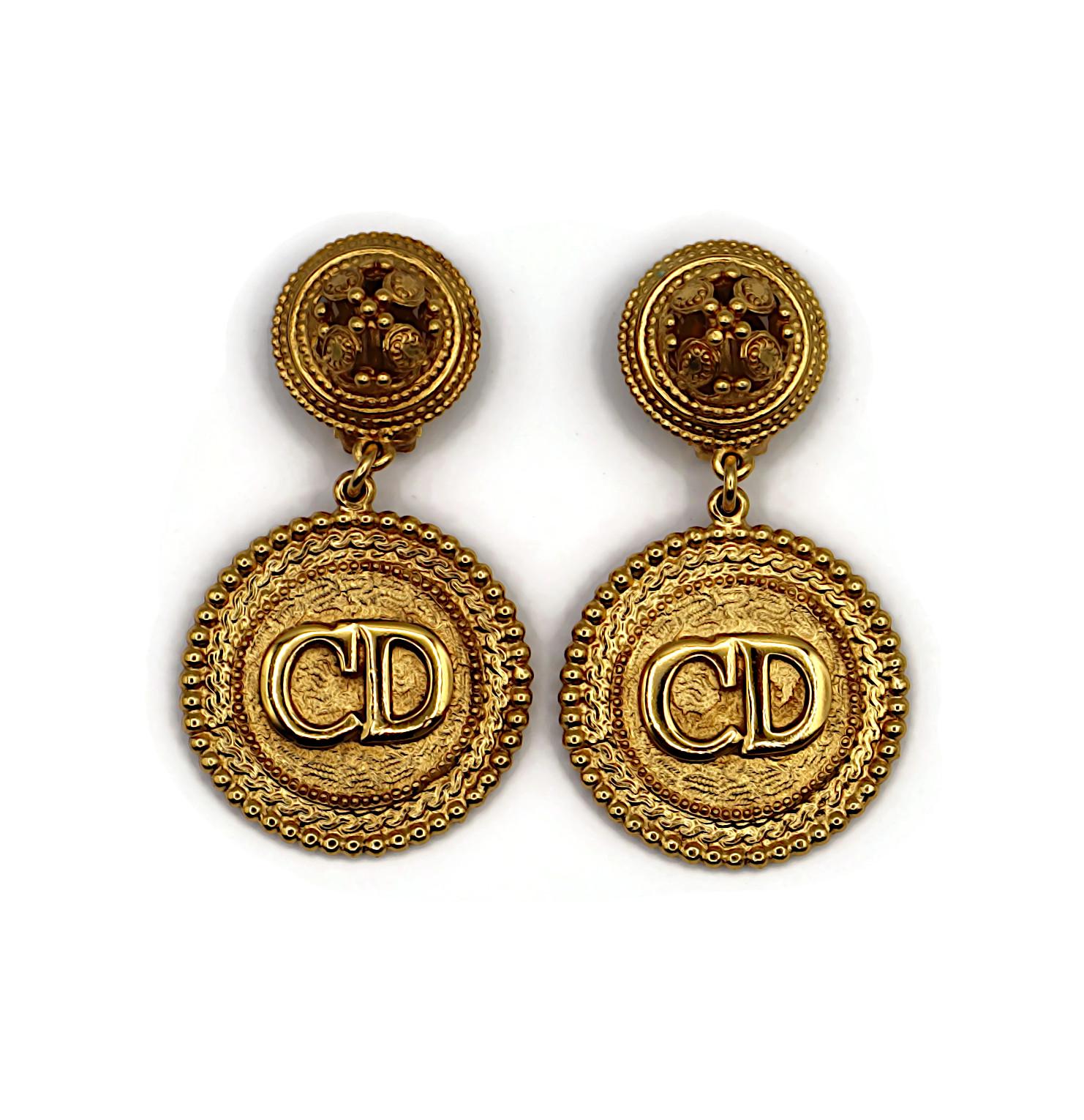 アクセサリー Christian Dior logo earrings Vintage Christian Dior Vintage 1990s Monogram Logo Black CD Crystals