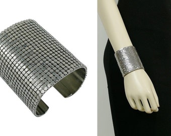 PACO RABANNE * Wide Silver Toned Disco Bracelet Cuff