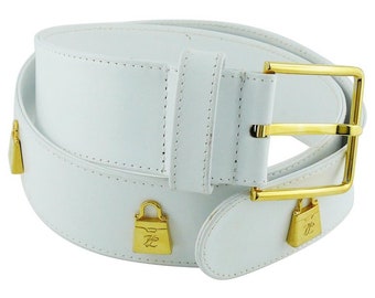 Vintage White Leather Belt with Gold Toned Handbags Karl Lagerfeld