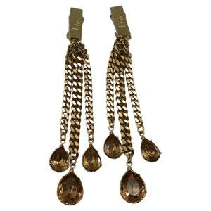 CHRISTIAN DIOR by John Galliano * Chain & Crystal Dangling Earrings