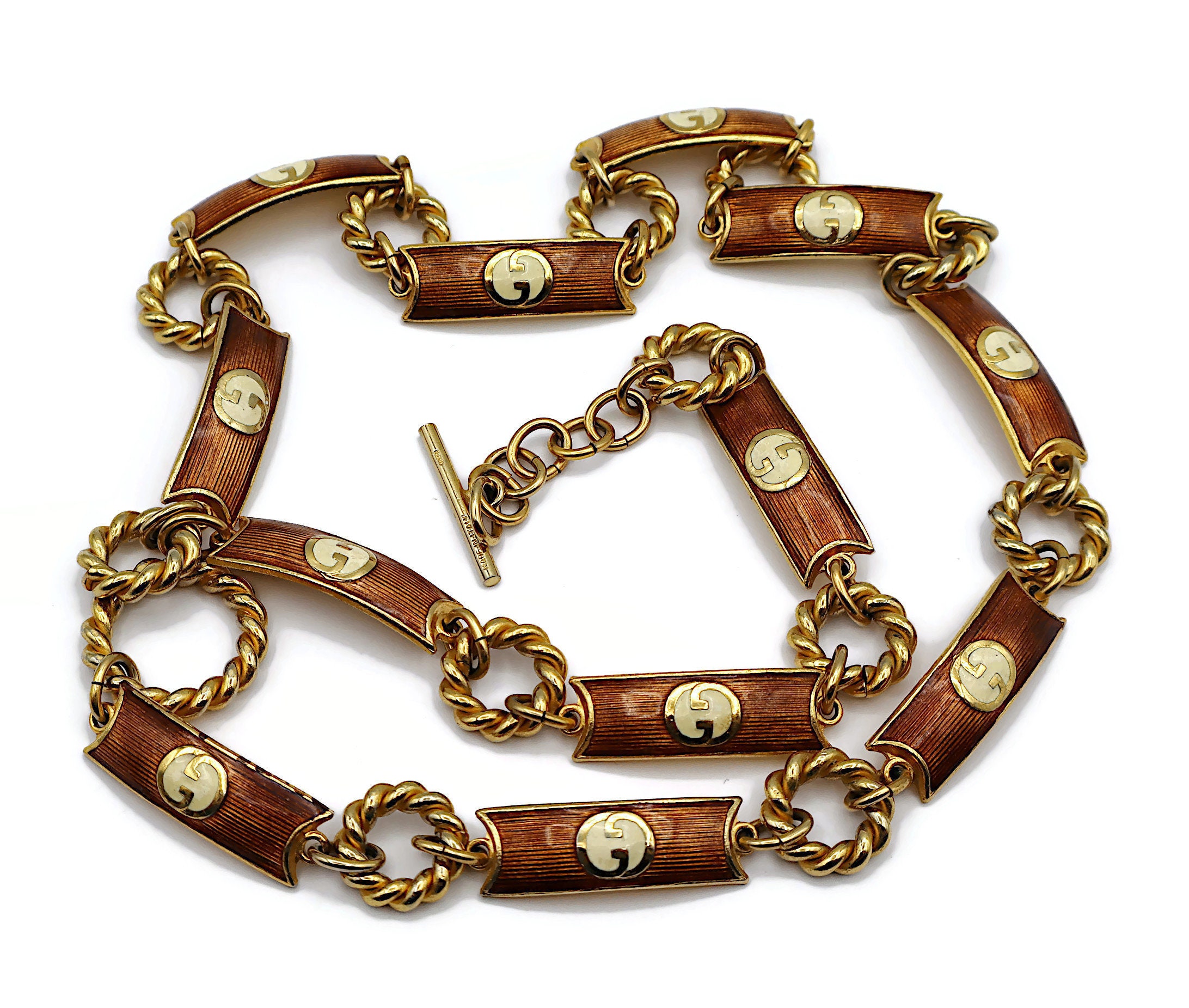 GUCCI * Vintage Enamel GG Logo Chain Belt - Etsy