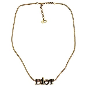 CHRISTIAN DIOR * Vintage Gold Tone Spellout Necklace