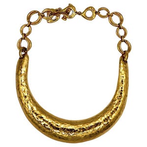 YVES SAINT LAURENT * Vintage Hammered Gold Tone Rigid Choker Necklace