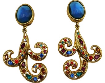 Vintage Jewelled Arabesque Dangling Earrings Yves Saint Laurent