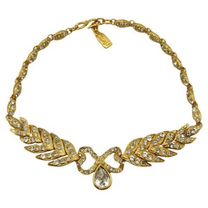 YVES SAINT LAURENT * Vintage Bow Leaf Crystal Necklace