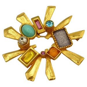CHRISTIAN LACROIX * Vintage Massive Jewelled Radiant Sun Brooch