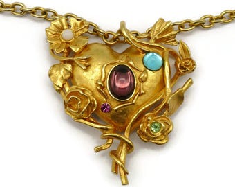 Vintage Jewelled Floral Mirrored Heart Pendant Necklace Christian