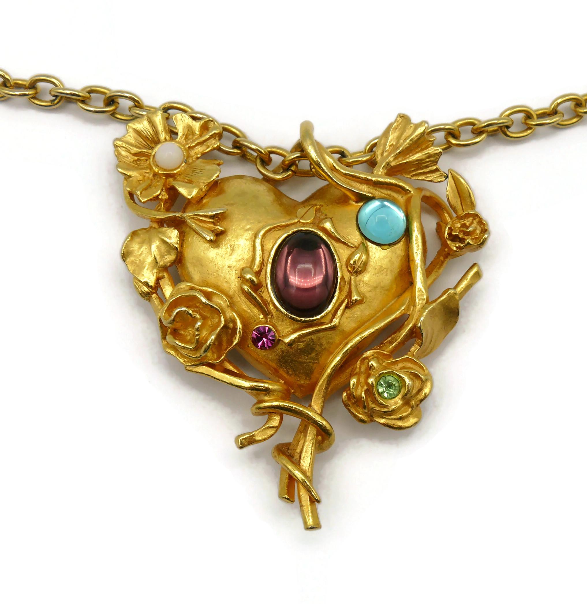 Vintage Jewelled Floral Mirrored Heart Pendant Necklace Christian