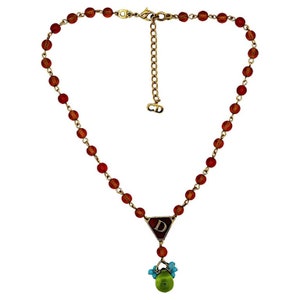 CHRISTIAN DIOR * Vintage Gold Tone D Enamel Beaded Necklace