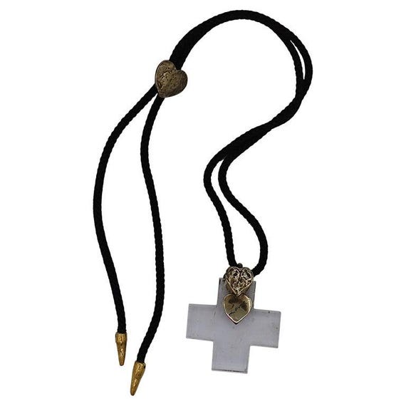 Vintage Rock Crystal Cross Pendant Necklace Yves Saint Laurent by