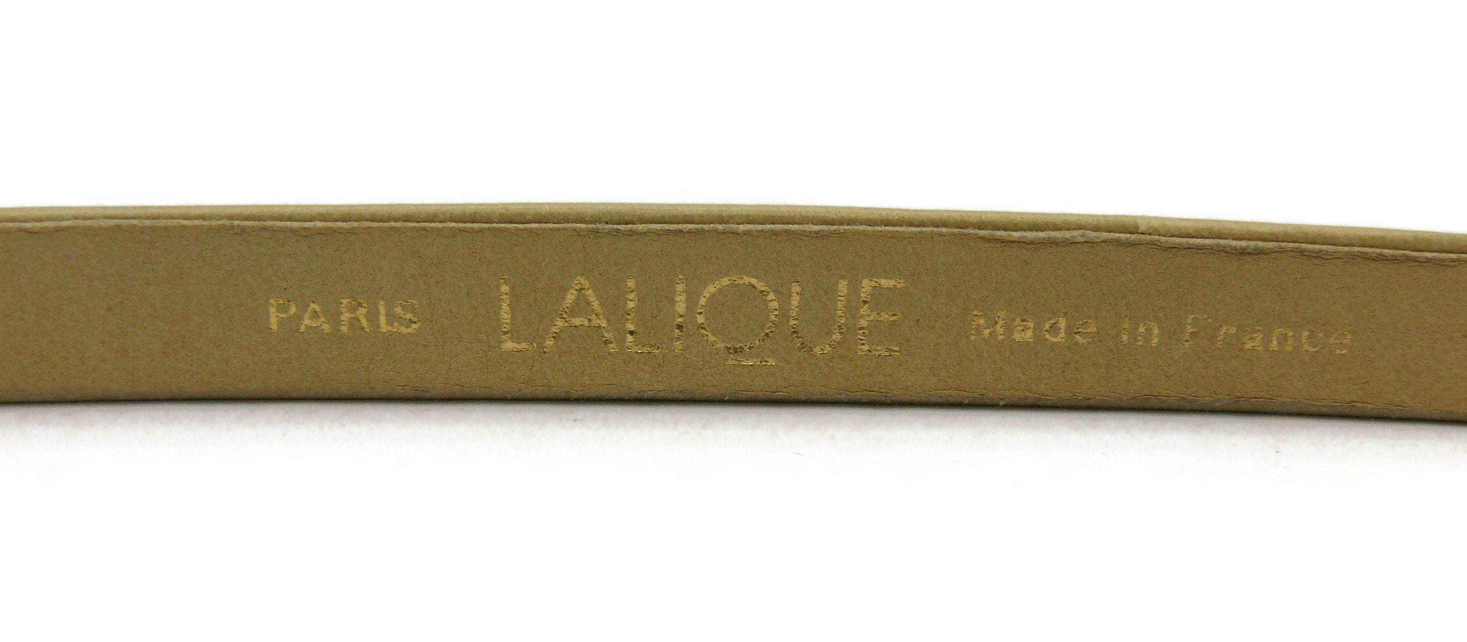 Authentic LALIQUE PARIS Belt Lalique Amber Crystal Art Glass Leaf Buckle With Brown  main image 4