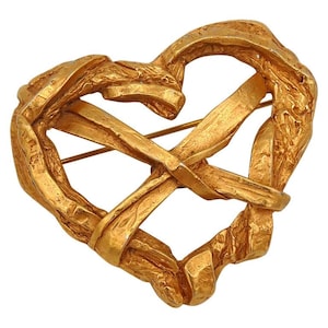 CHRISTIAN LACROIX * Vintage Textured Ribbon Heart Brooch