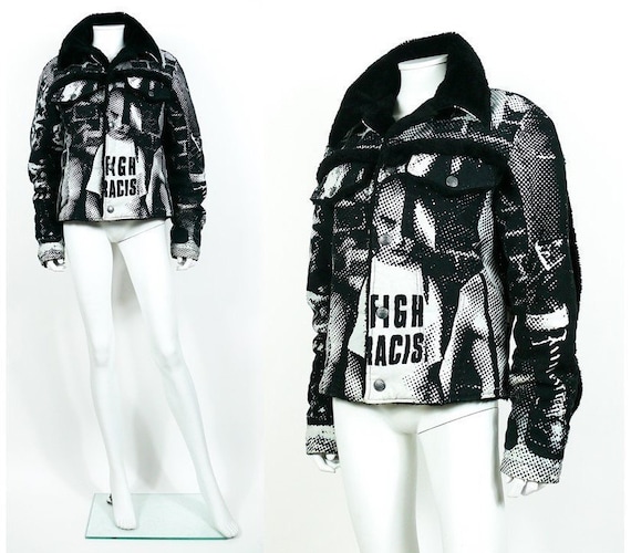 Vintage Fight Racism Newspaper Print Graphic Jacket Jean Paul