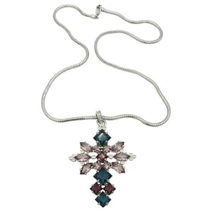CHRISTIAN DIOR * Vintage Jewelled Cross Pendant Necklace