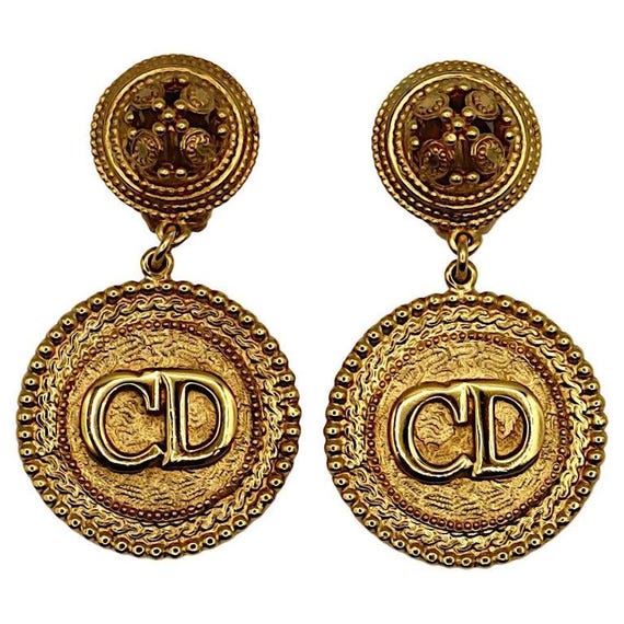 【半額】 DIOR CHRISTIAN Boutique Dangling CD Logo Tone Gold Vintage * アクセサリー