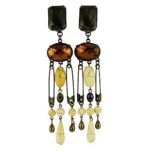 JEAN PAUL GAULTIER * Vintage Rare Safety Pin Shoulder Duster Dangling Earrings