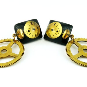 JEAN PAUL GAULTIER * Gorgeous vintage rare steampunk watch dial dangling earrings