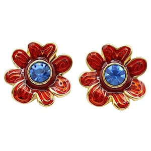 YVES SAINT LAURENT * Vintage Jewelled Flower Clip-On Earrings